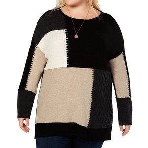 Style & Co 2X White Patchwork Sweater NWT 1D51